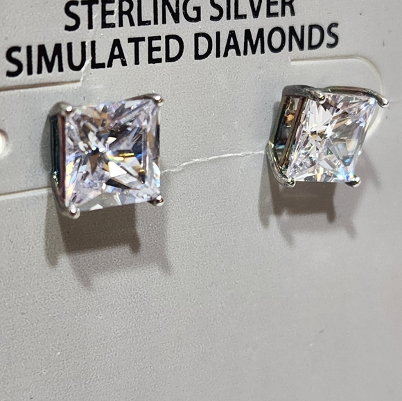 Brilliance Fine Jewelry Sterling Silver Princess Cut Simulated Diamond Earrings - Picture 2 of 4